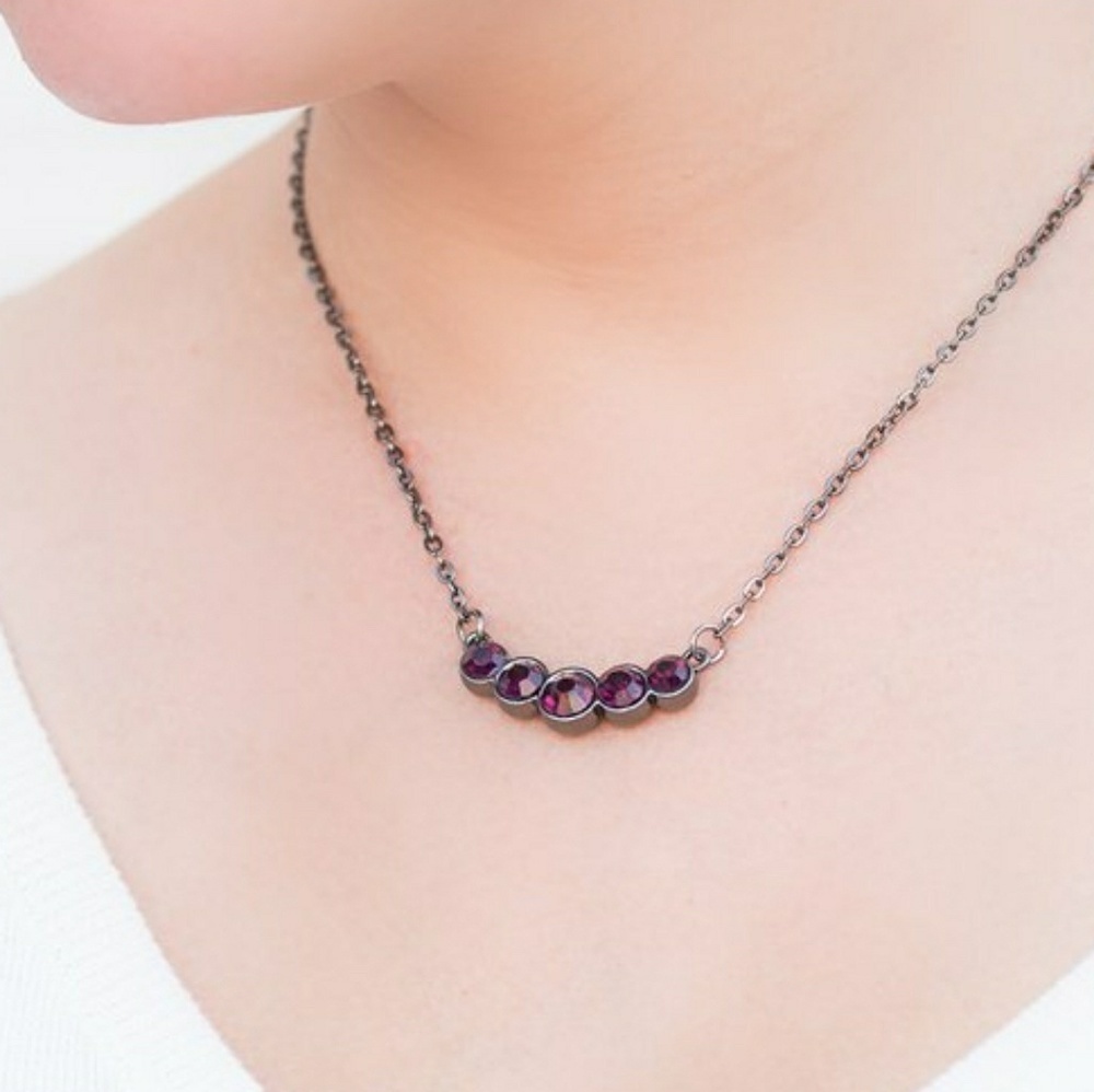 🆕 Gunmetal‎ & Purple Crystal Necklace